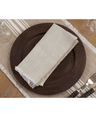 Fringe Napkins with Two-Tone Design, Set of 4, 20" x 20"