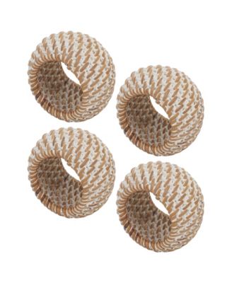 Rattan Napkin Rings with Woven Design, Set of 4, 2.4" x 2.4"