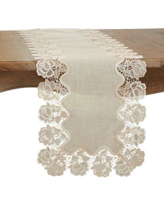 Lace Table Runner with Rose Border Design, 108" x 16"