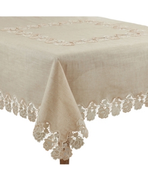 Saro Lifestyle Lace Tablecloth With Rose Border Design, 72" X 72" In Open White