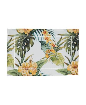 Hemstitch Placemats with Tropical Flower Design, Set of 4, 20" x 14"