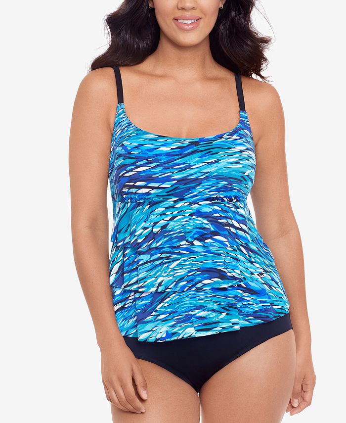 Swim Solutions Printed Tiered Tummy-Control One-Piece Swimsuit, Created ...
