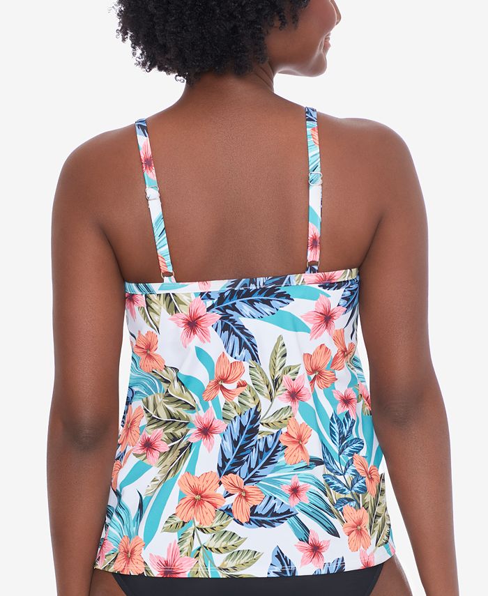 Swim Solutions Printed HighNeck OverlapHem Tankini Top, Created for