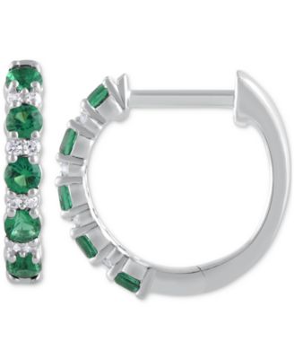 Macy's - Emerald (3/8 ct. t.w.) & Diamond (1/20 ct. t.w.) Small Hoop Earrings in 14k White Gold, 1" (Also in Sapphire & Ruby)
