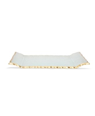 11"L Glass Oblong Tray With Gold Tray