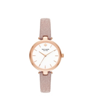 Kate Spade Women's Holland Three-hand Rose Gold-tone Glitter Leather Watch 34mm In Pink