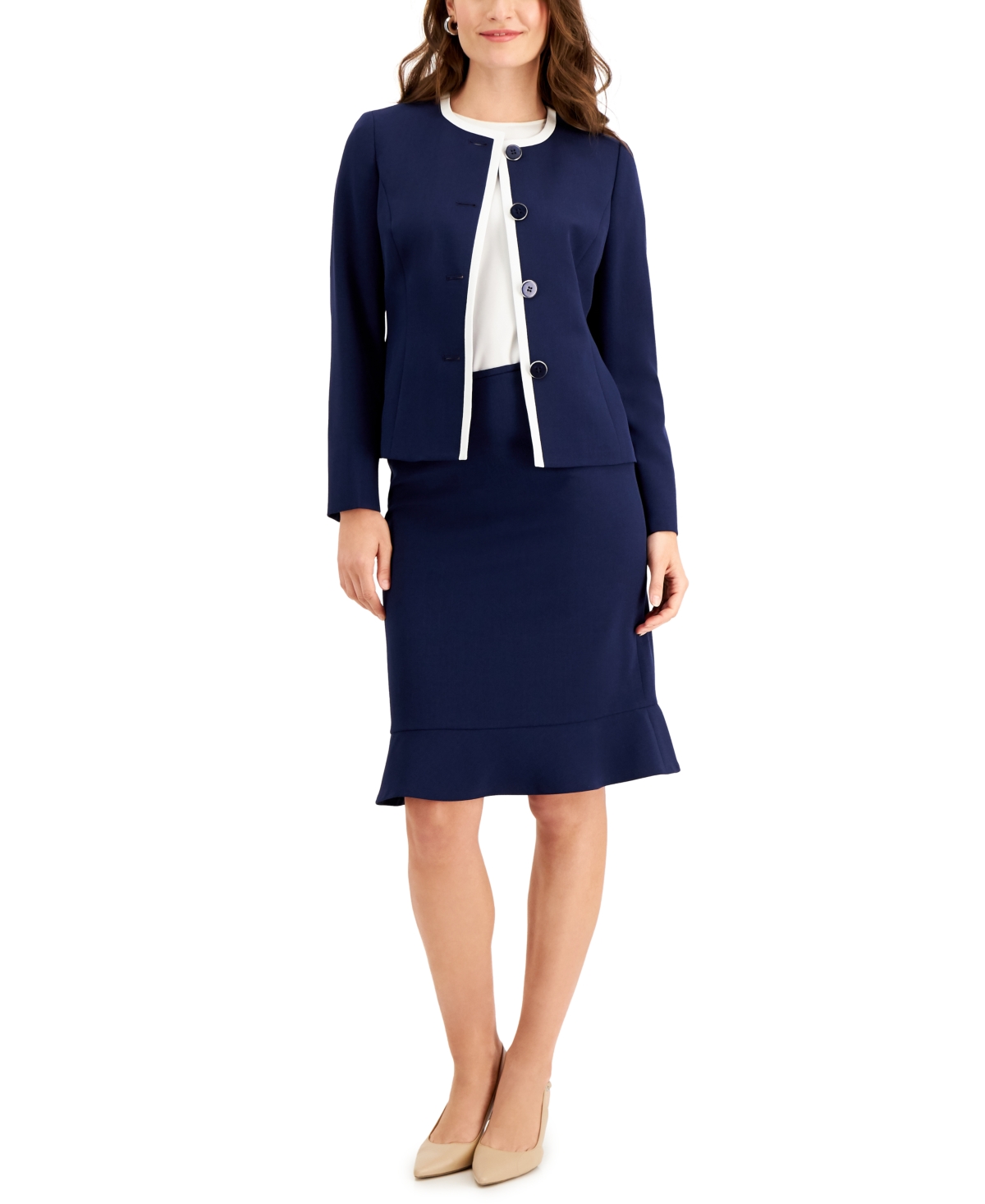 Le Suit Flared-hem Skirt Suit, Regular And Petite Sizes In Blue