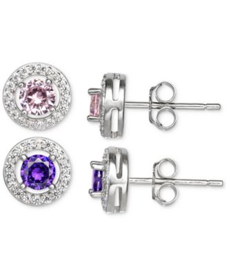 Giani Bernini - 2-Pc. Set Multicolor Cubic Zirconia Halo Stud Earrings in Sterling Silver