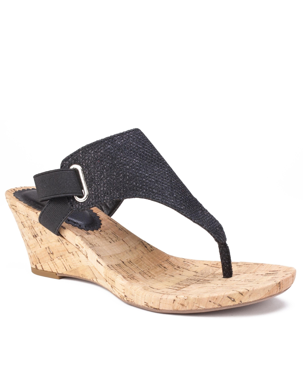 Shop White Mountain Women's All Good Thong Wedge Sandals In Black,glitter