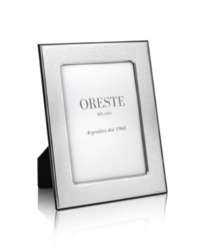 ORESTE MILANO 5X7 LIGHT HAMMERED WIDE BOARD SILVER PLATED PICTURE FRAME ON A BLACK LACQUERED WOODEN BACK