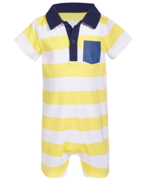 First Impressions Baby Boys Striped Polo Cotton Sunsuit, Created For Macy's In Sunny Yellow