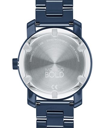 Movado - Women's Swiss Bold Evolution Blue Ceramic Bracelet Watch 36mm