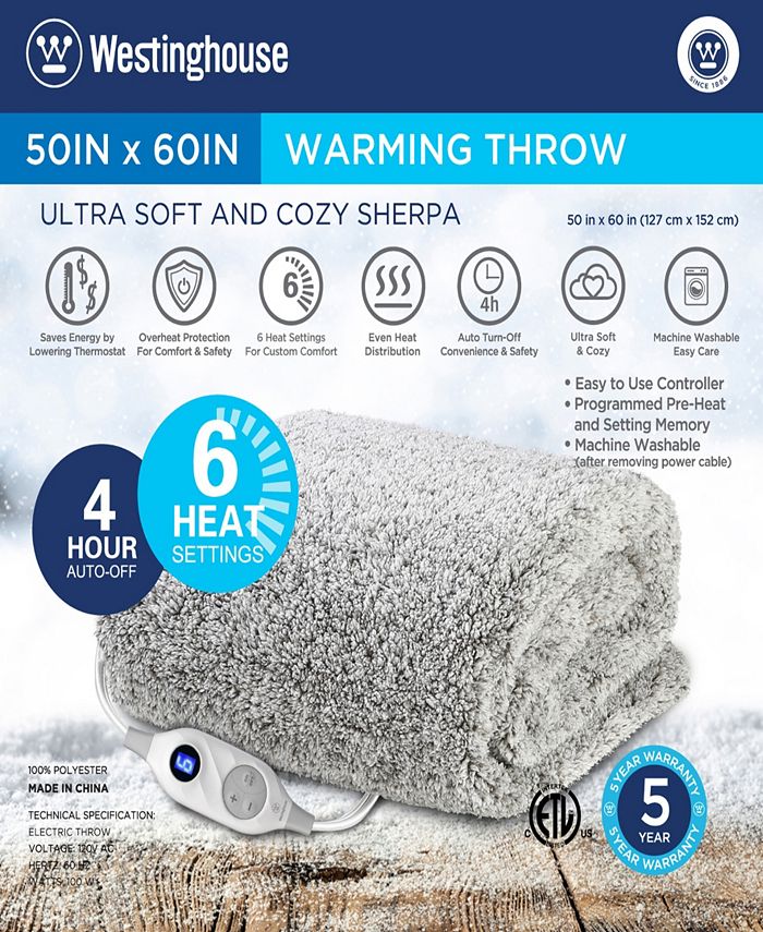Westinghouse Sherpa Reversible Heated Throw, 50" x 60" Macy's