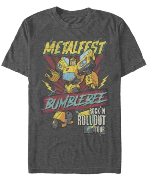 Fifth Sun Men's Metal Fest Bumblebee Short Sleeve Crew T-shirt In Charcoal Heather