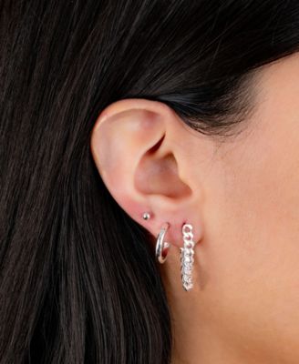 3pc Post Ball, Hoop and Chain Earring Set in Gold or Silver Plated