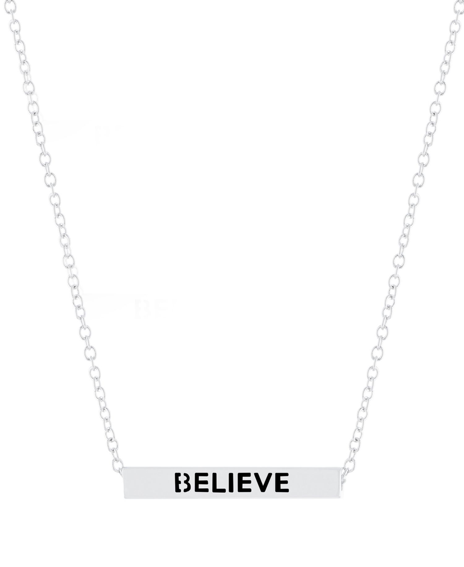 Inspirational Blessed, Hope, Believe and Faith 4 Sided Bar Necklace 16+2"In Silver Plated