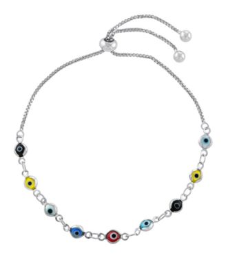 Macy's - Multi color Glass Guardian Eye Adjustable Bracelet in Gold or Fine Silver Plated