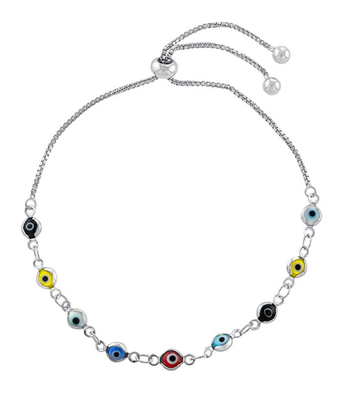 Macy's - Multi color Glass Guardian Eye Adjustable Bracelet in Gold or Fine Silver Plated