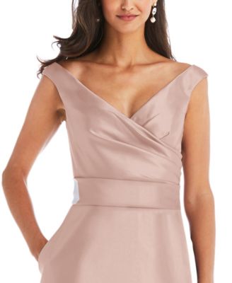 Plus Size Off-the-Shoulder Draped Wrap Satin Maxi Dress