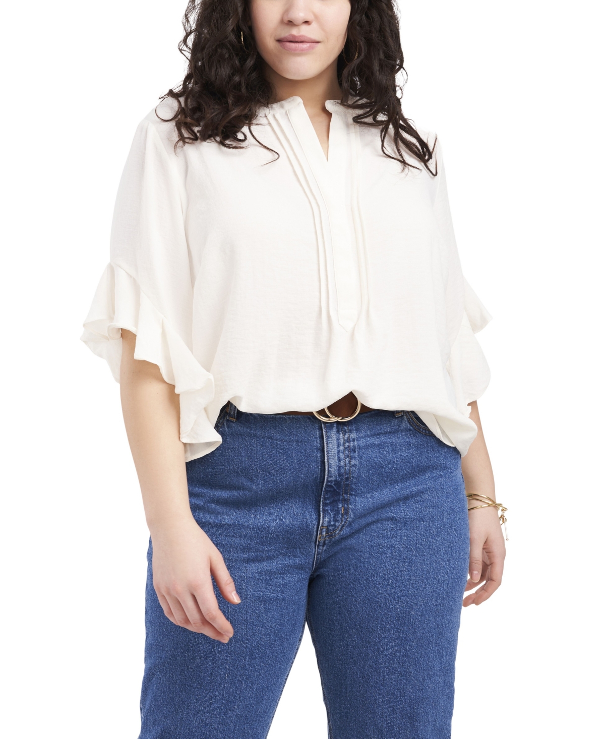 Vince Camuto Plus Size Ruffle Sleeve Henley Blouse In New Ivory