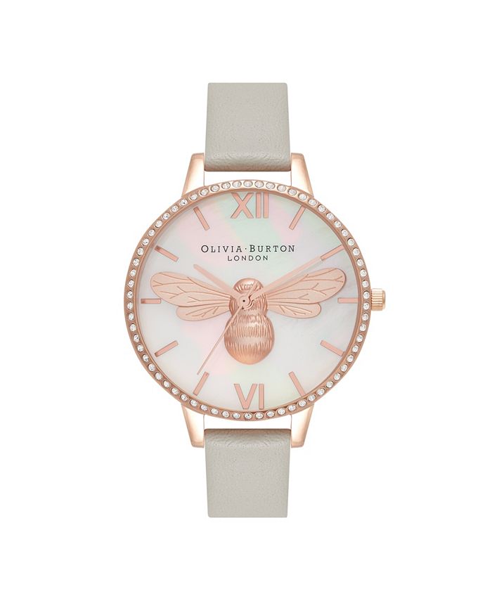 Olivia Burton Women s Lucky Bee Gray Leather Strap Watch 34mm Macy s