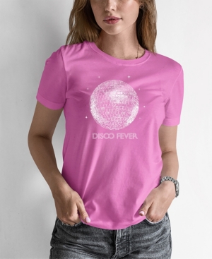 La Pop Art Women's Word Art Disco Ball T-shirt In Pink