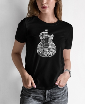 La Pop Art Women's Word Art Rock Guitar Head T-shirt In Black