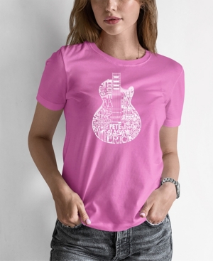 La Pop Art Women's Word Art Rock Guitar Head T-shirt In Pink