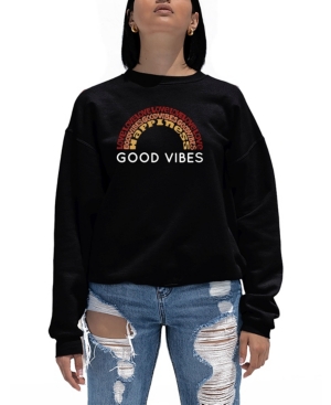 La Pop Art Women's Word Art Good Vibes Crewneck Sweatshirt In Black