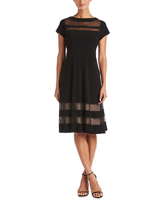 R & M Richards Illusion-Inset Fit & Flare Dress - Macy's