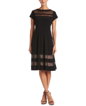 R & M Richards Illusion-inset Fit & Flare Dress In Black/nude