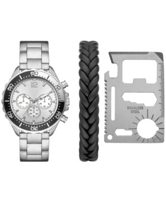 Folio - Men's Silver-Tone Bracelet Watch 46mm Gift Set