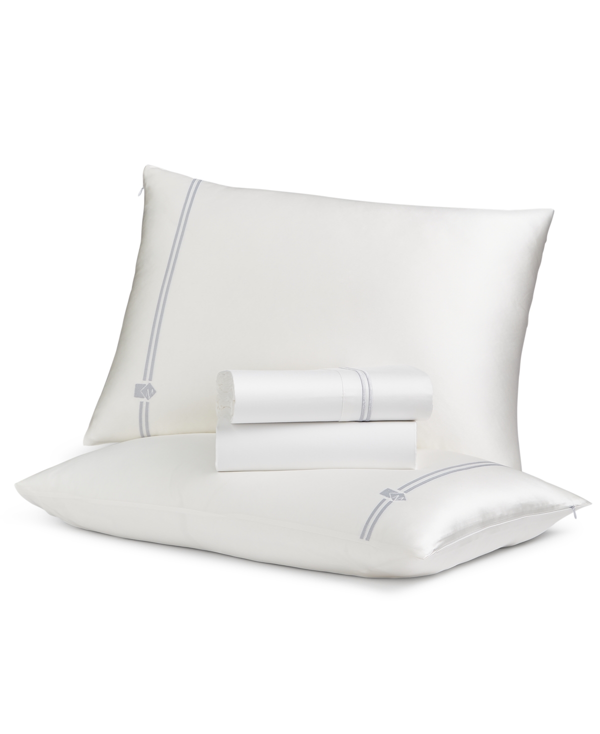 Macy's 4-pc. Queen Sheet & Silk Pillowcase Set Bedding In White/silver Trim