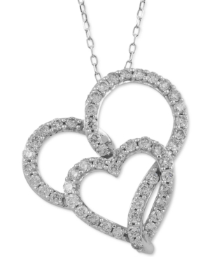 MACY'S DIAMOND DOUBLE HEART PENDANT NECKLACE (1 CT. T.W.) IN 10K WHITE GOLD, 16" + 2" EXTENDER 