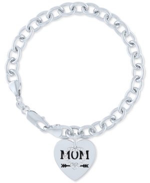 Macy's Diamond Mom Heart Charm Bracelet (1/10 Ct. T.w.) In Sterling Silver In Sterling Silver
