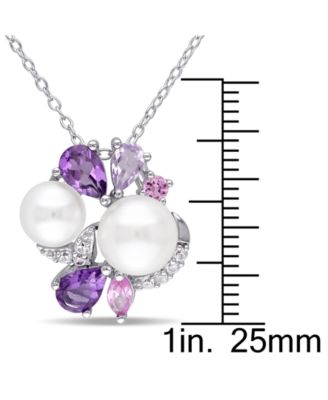 Cultured Freshwater Pearl (6-1/2 & 7-1/2mm) & Multi-Gemstone (1-3/8 ct. t.w.) Cluster 18" Pendant Necklace in Sterling Silver