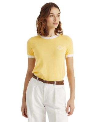 Lauren Ralph Lauren Women's Intarsia-Knit Crest Cotton-Blend Sweater,  Regular and Petite - Macy's