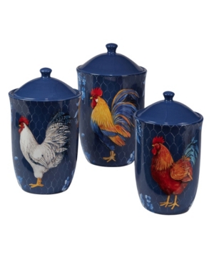 Shop Certified International Indigo Rooster 3 Piece Canister Set In Multicolor