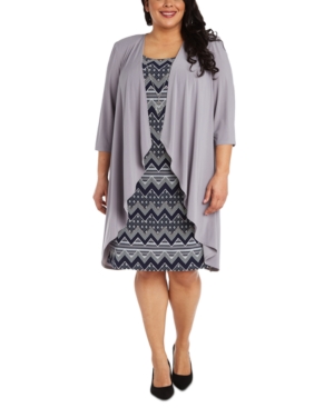 R & M Richards Plus Size Cascade-Collar Jacket & Printed Shift Dress