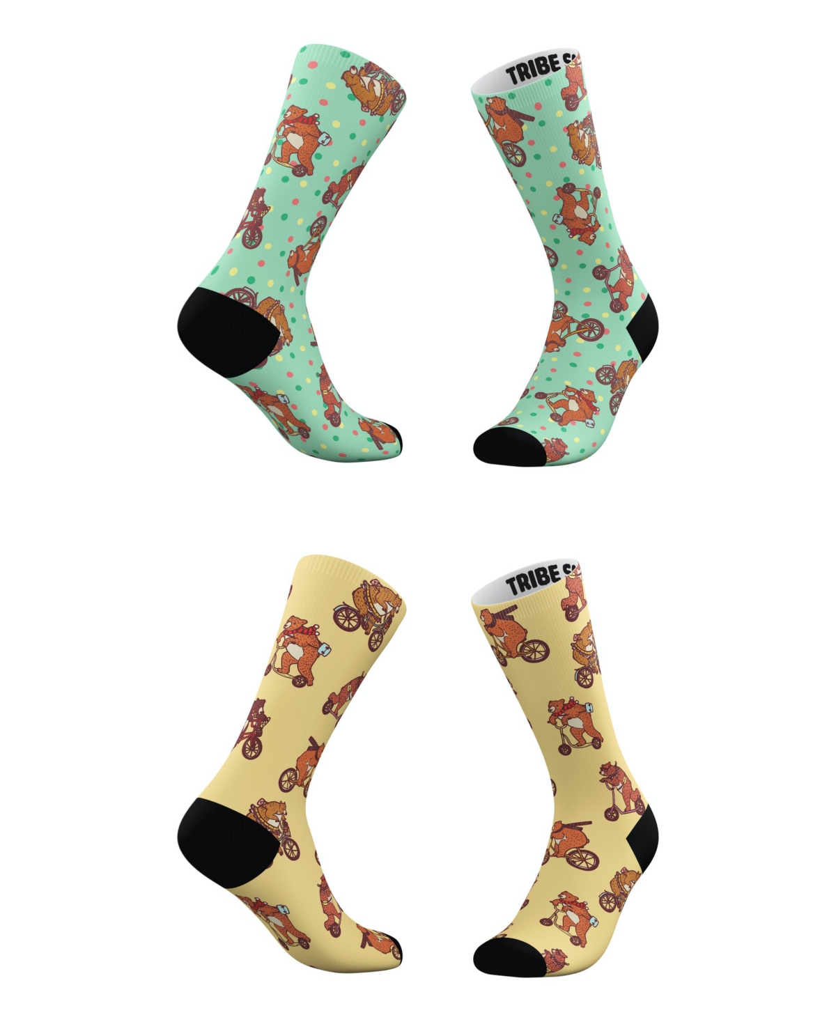 Men's and Women's Hipster Bears Socks, Set of 2 - Assorted Pre-Pack