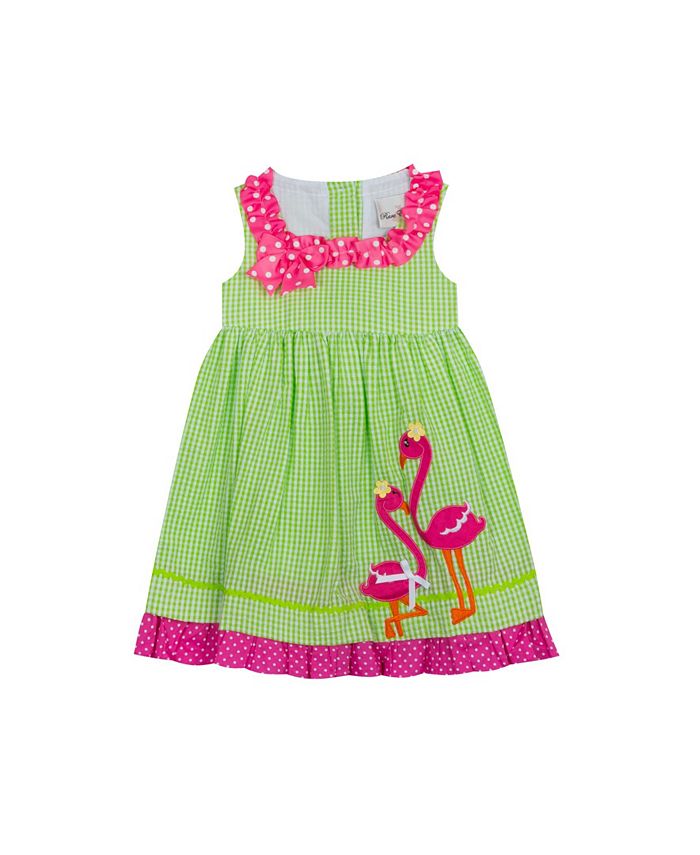 Rare Editions Girls Lime Pink Monkey Seersucker Summer Dress 12M 18M 24M New 