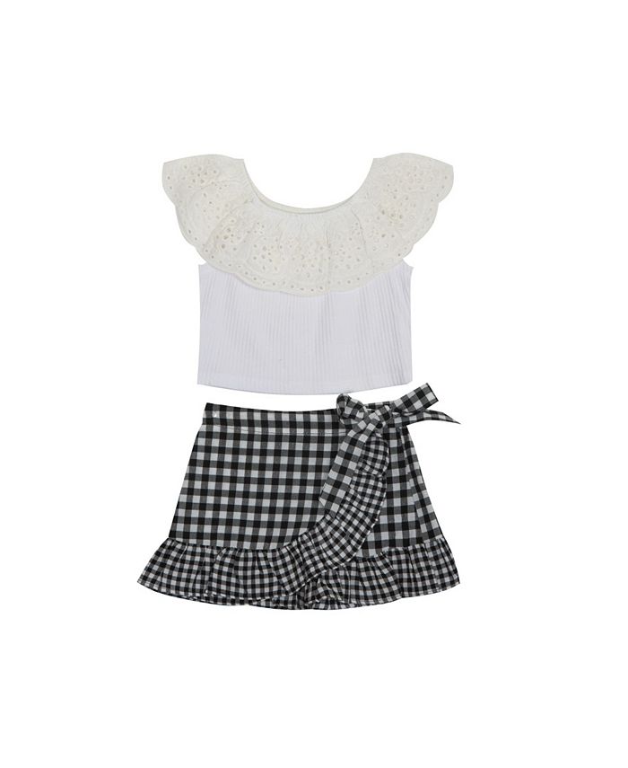 Rare Editions Little Girls Gingham Skirt Set, 2 Piece Set Macy's