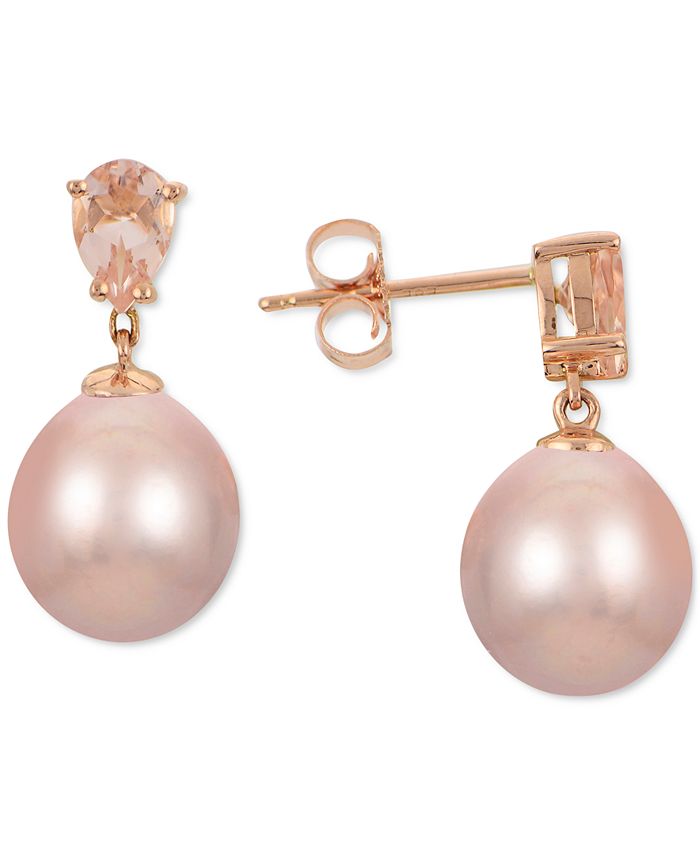 Macy's - Pink Cultured Freshwater Pearl (8mm) & Morganite (3/4 ct. t.w.) Drop Earrings in 14k Rose Gold