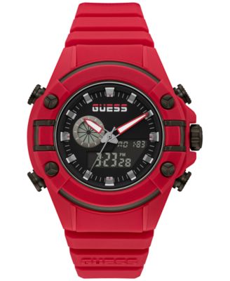 GUESS - Men's Red Silicone Digital Watch 47mm