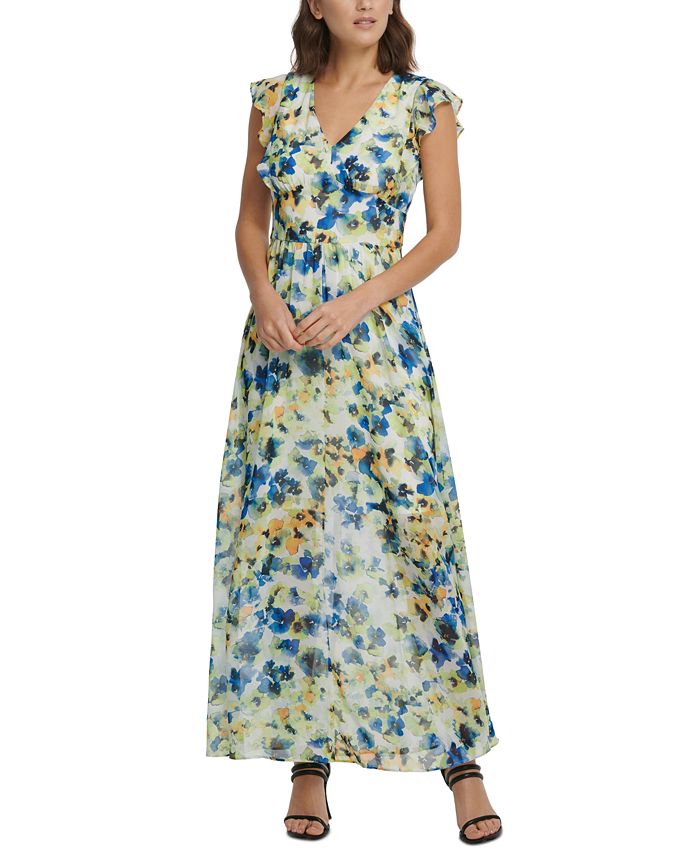 DKNY Ruffled Floral-Print Maxi Dress - Macy's