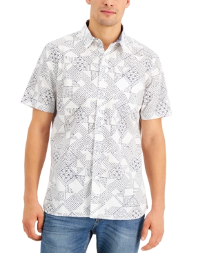 Sun + Stone Men's Jake Regular-fit Geo Block-print Poplin Shirt, Created For Macy's In Bright White