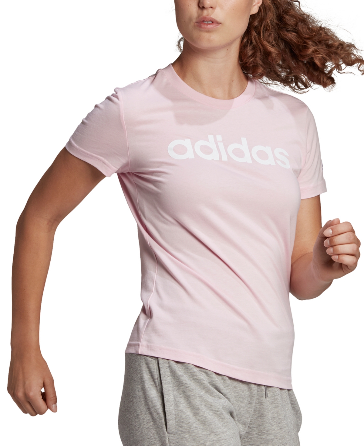 Shop Adidas Originals Women's Essentials Cotton Linear Logo T-shirt In Clear Pink,white