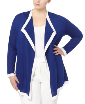 Anne Klein Plus Size Colorblocked Drape-Front Cardigan Sweater
