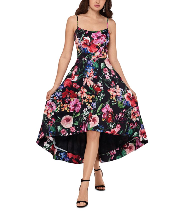 XSCAPE Women's Sleeveless FloralPrint HighLow Dress Macy's