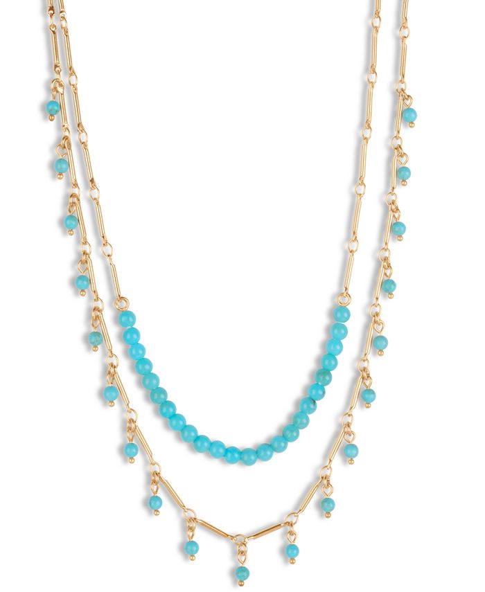 Lucky Brand Gold Tone Turquoise Look Bead Layered Necklace 15 3 4